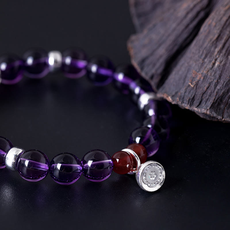 KarmaRipple's 925 Sterling Silver Authentic Amethyst Red Agate Lotus Positive Bracelet p11