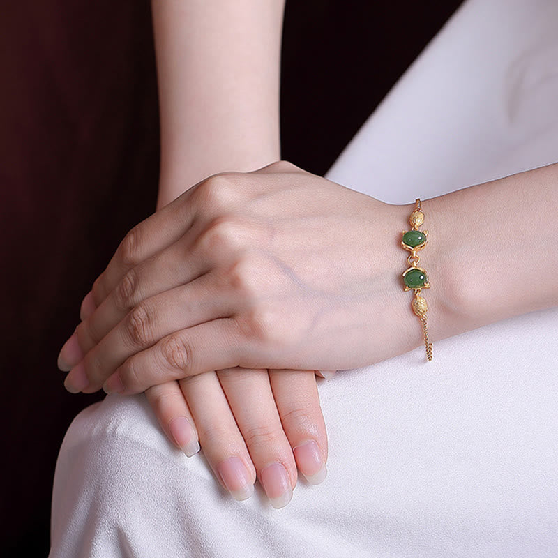 KarmaRipple's 925 Sterling Silver Authentic Hetian Ivory Jade Cyan Jade Lovely Fox Fortune Bracelet p5