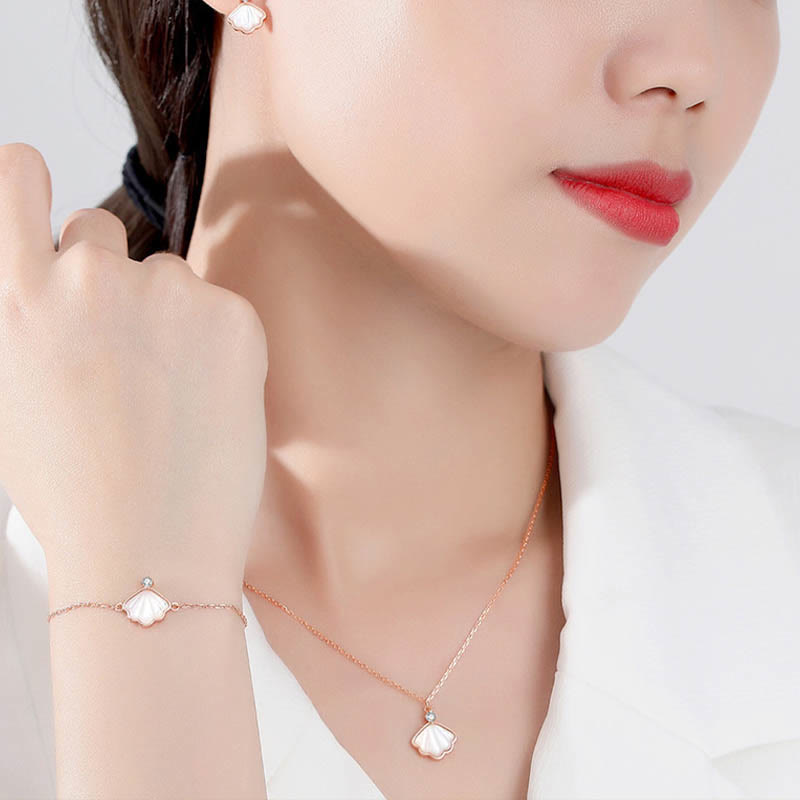 KarmaRipple's 925 Sterling Silver Tridacna Stone Shell Blessing Pendant Necklace Bracelet Earrings Jewelry Set p10