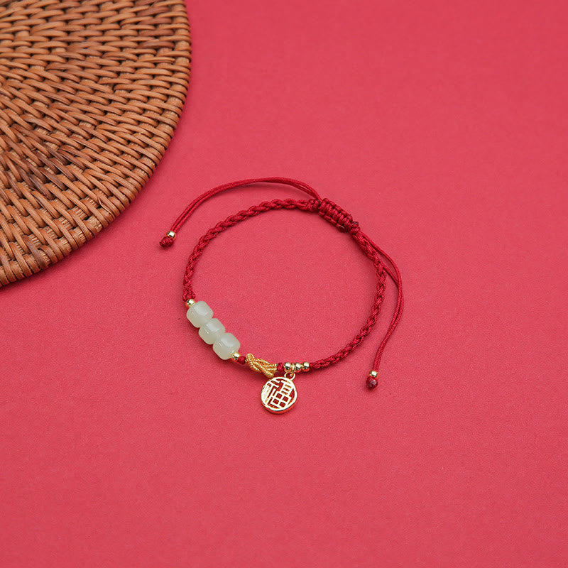 KarmaRipple's Handcrafted Jade Bead Fu Character Talisman Fortune Red Rope Bracelet p4