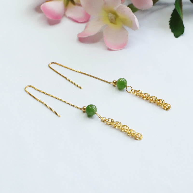 KarmaRipple's 925 Sterling Silver Authentic Hetian Cyan Jade Bead Fortune Phoenix Tail Drop Earrings p9