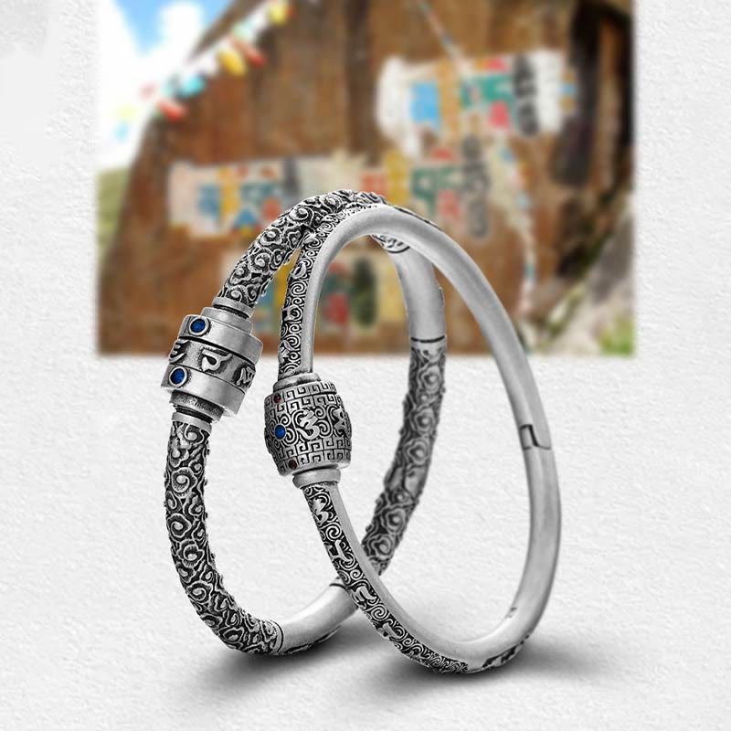 KarmaRipple's 990 Sterling Silver Tibetan Auspicious Clouds Om Mani Padme Hum Engraved Creativity Bracelet Bangle p13