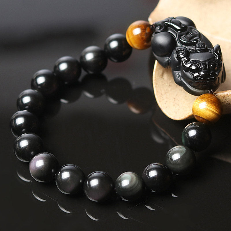KarmaRipple's FengShui PiXiu Rainbow Obsidian Tiger Eye Wealth Bracelet p13