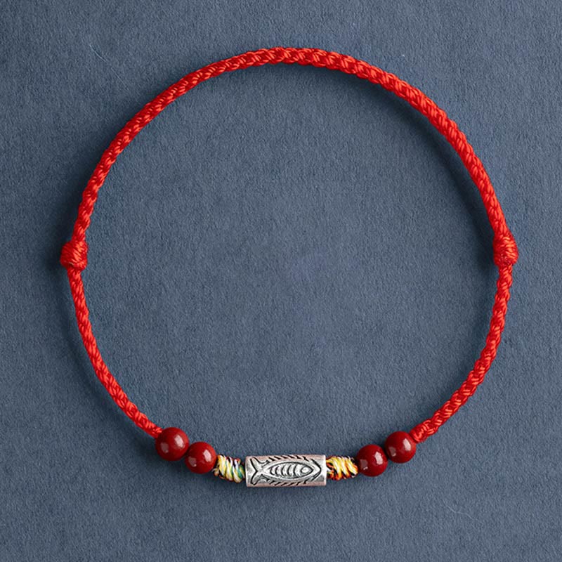 KarmaRipple's 925 Sterling Silver Koi Fish Cinnabar Bead Wealth Handcrafted Woven Bracelet Anklet p13