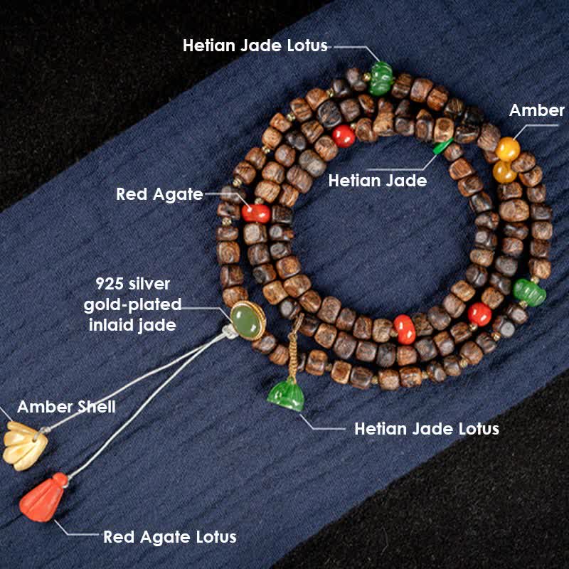 KarmaRipple's 108 Mala Beadwork 925 Sterling Silver Brunei Agarwood Red Agate PiXiu Hetian Jade Peace Strength Bracelet p18