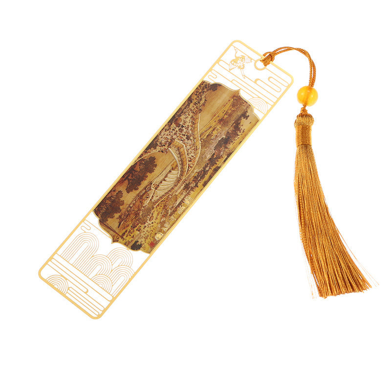 KarmaRipple's A Panorama of Rivers and Mountains Metal Hollow Bookmarks Tassel With Gift Box ( p9