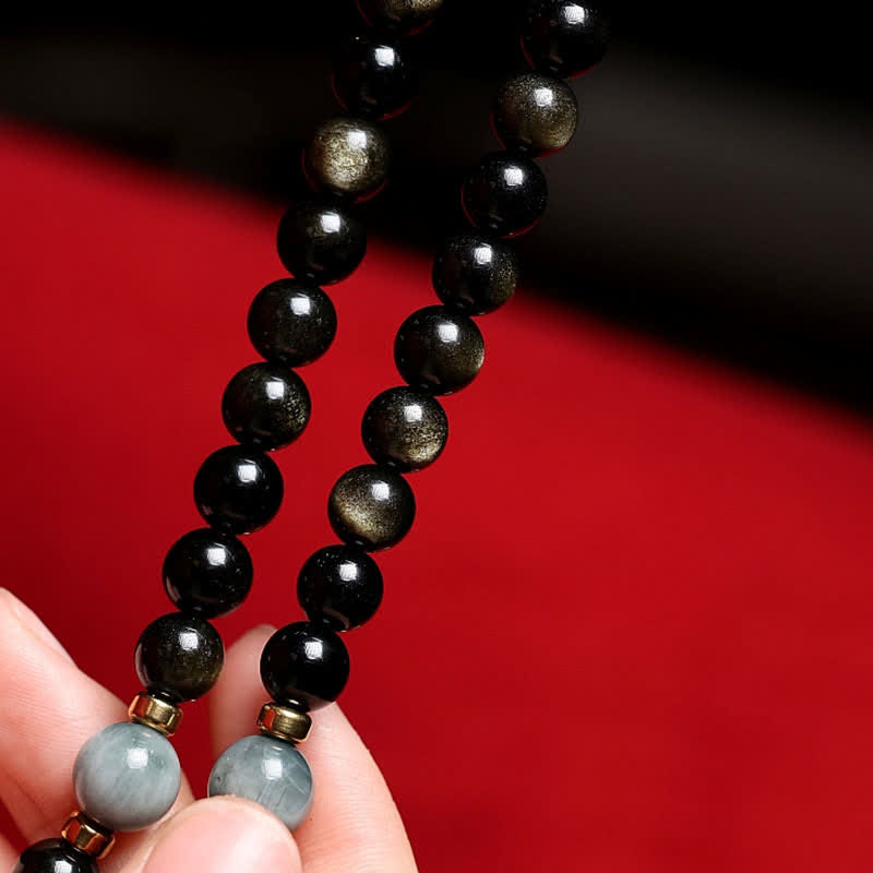 KarmaRipple's 108 Mala Beadwork Gold Sheen Obsidian Tiger Eye Eagle's Eye Stone Wealth Bracelet p13