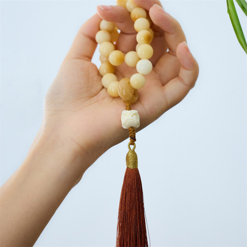 KarmaRipple's Authentic Bodhi Seed Ivory Fruit Dancing Lion Talisman Balance Tassel Wrist Mala p5