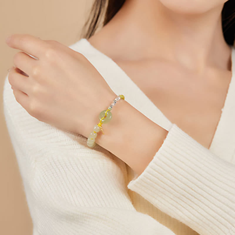 KarmaRipple's 925 Sterling Silver Hetian Jade Peace Buckle Beaded Fortune Happiness Talisman Bracelet p14