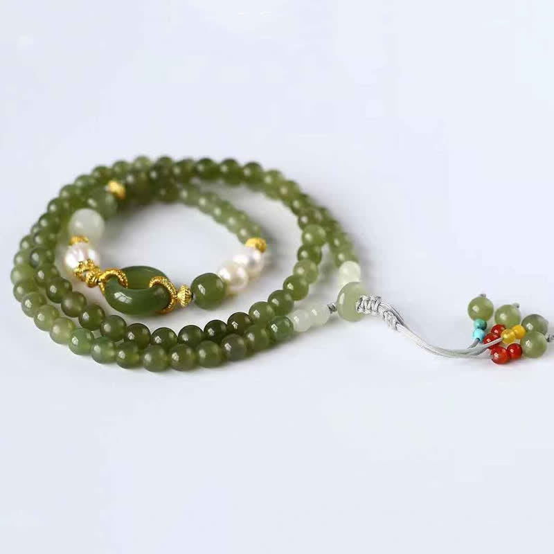KarmaRipple's Hetian Jade Pearl Peace Buckle Fortune Wealth String Bracelet p3