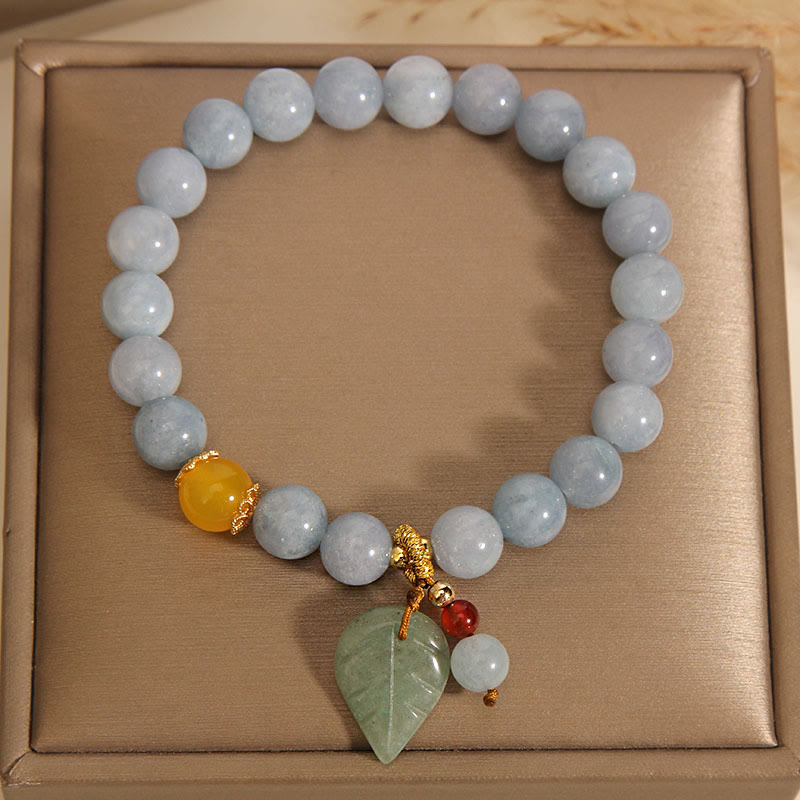 KarmaRipple's Aquamarine Jade Leaf Balancing Talisman Bracelet p2