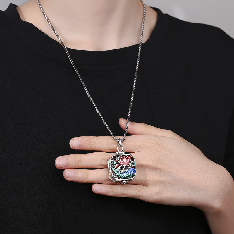 KarmaRipple's Koi Fish Lotus Bronze Coins Fortune Ghau Prayer Box Pendant Necklace p6