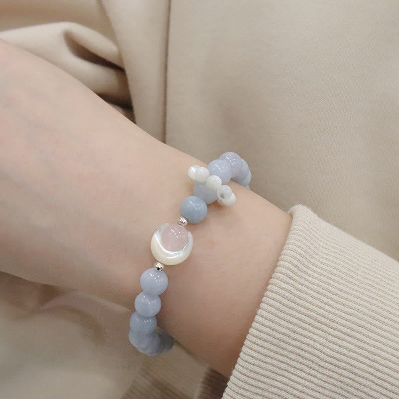 KarmaRipple's 925 Sterling Silver Authentic Amethyst Aquamarine Pink Gemstone Cat's Eye Balancing Crescent Moon Bracelet p12