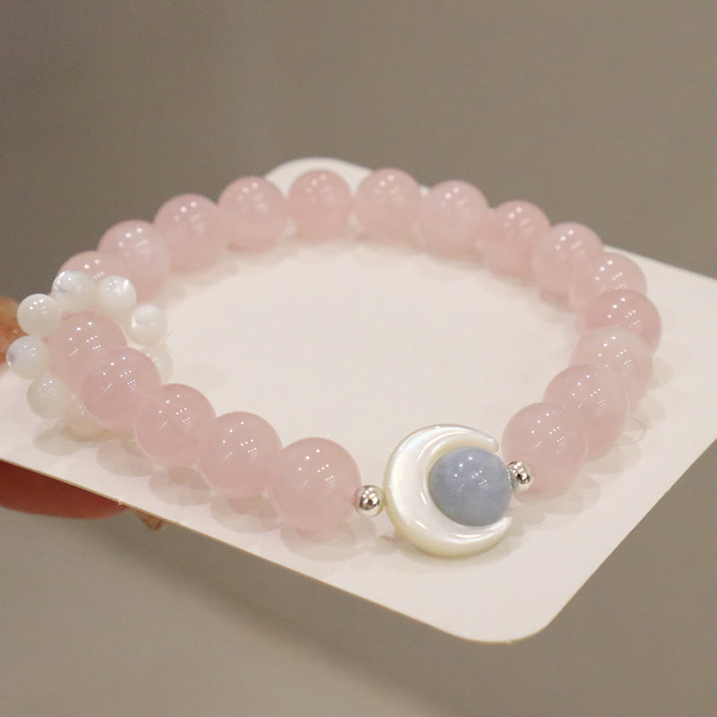 KarmaRipple's 925 Sterling Silver Authentic Amethyst Aquamarine Pink Gemstone Cat's Eye Balancing Crescent Moon Bracelet p17