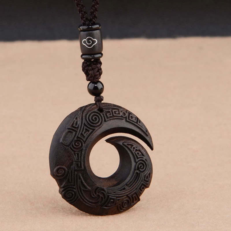 KarmaRipple's Small Leaf Red Sandalwood Ebony Wood One's Fortune Improves Design Patern Protection Pendant Necklace p10