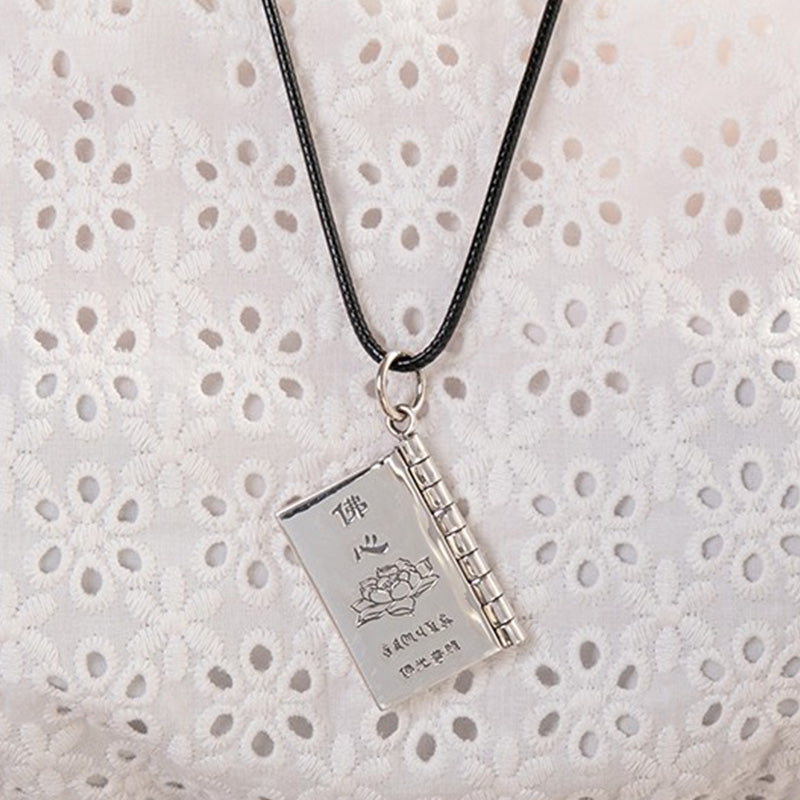 KarmaRipple's 990 Sterling Silver Heart Sutra Great Compassion Shurangama Mantra Lotus Vajra Peace Pendant Necklace p7