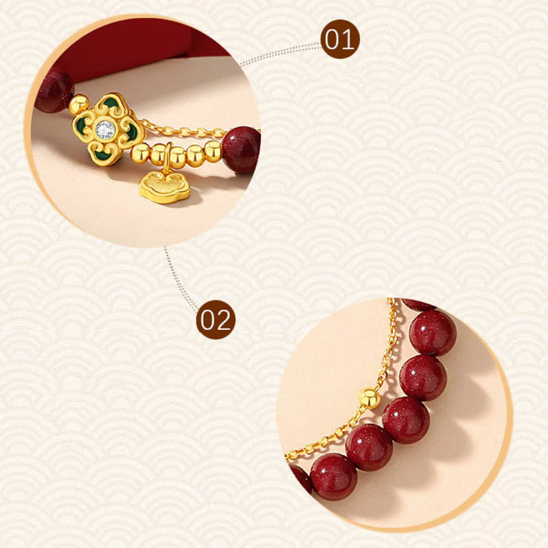 KarmaRipple's 925 Sterling Silver Authentic Cinnabar Four Leaf Clover Flower Blessing Chain Bracelet p10