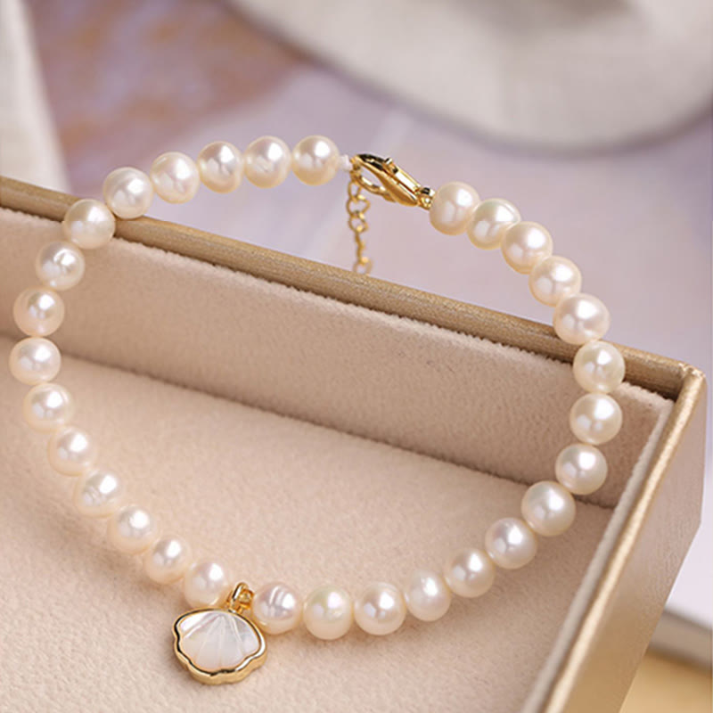 KarmaRipple's 14K Gold Plated Authentic Pearl Gemstone Shell Talisman Bead Bracelet p11