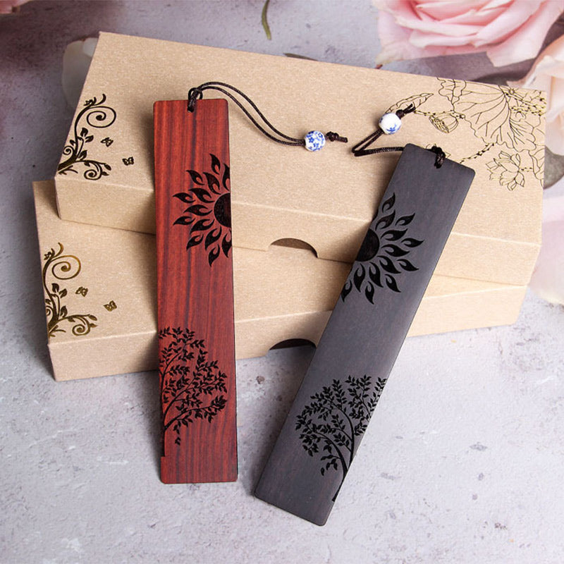 KarmaRipple's Sun Tree Ebony Wood Small Leaf Red Sandalwood Bookmarks With Gift Box p10
