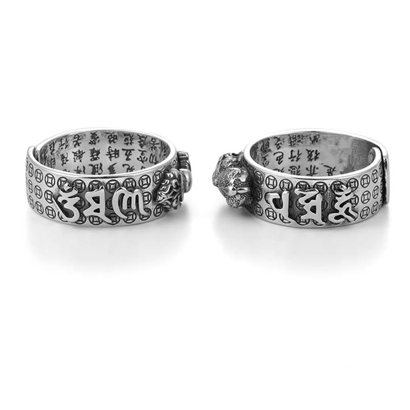 KarmaRipple's Tibetan 990 Sterling Silver Om Mani Padme Hum PiXiu Dorje Vajra Heart Sutra Engraved Wealth Ring p17