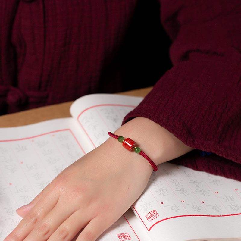 KarmaRipple's Tibetan Cinnabar Om Mani Padme Hum Engraved Blessing Woven Rope Bracelet p12