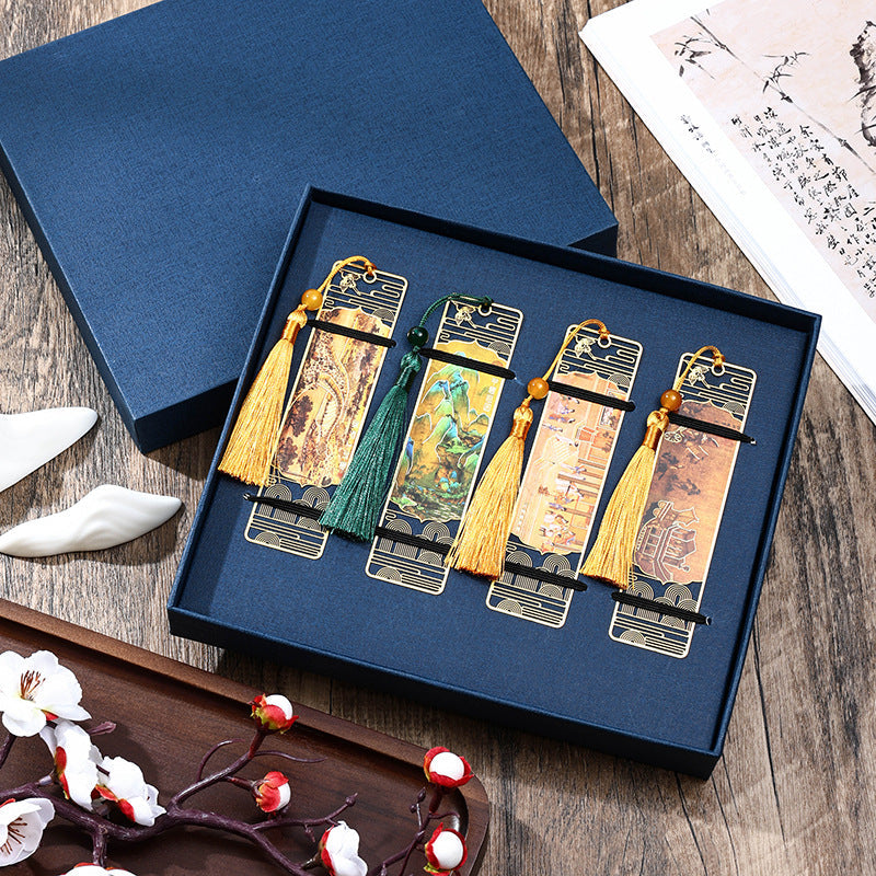 KarmaRipple's A Panorama of Rivers and Mountains Metal Hollow Bookmarks Tassel With Gift Box ( p5