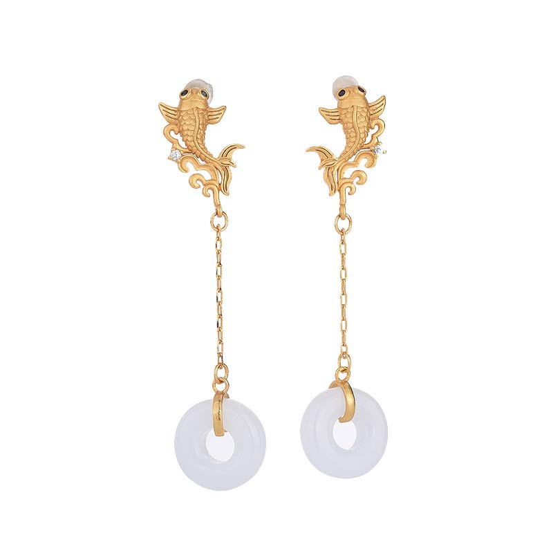 KarmaRipple's FengShui Koi Ivory Jade Fortune Earrings p1