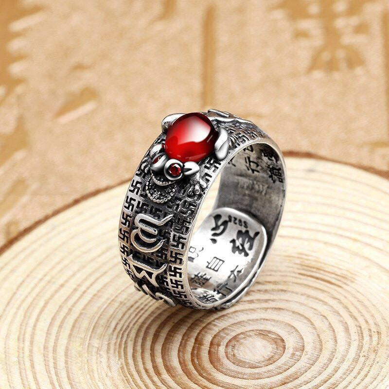 KarmaRipple's Genstone PiXiu Feng Shui Frog Vajra Dorje Heart Sutra Wealth Adjustable Ring p16