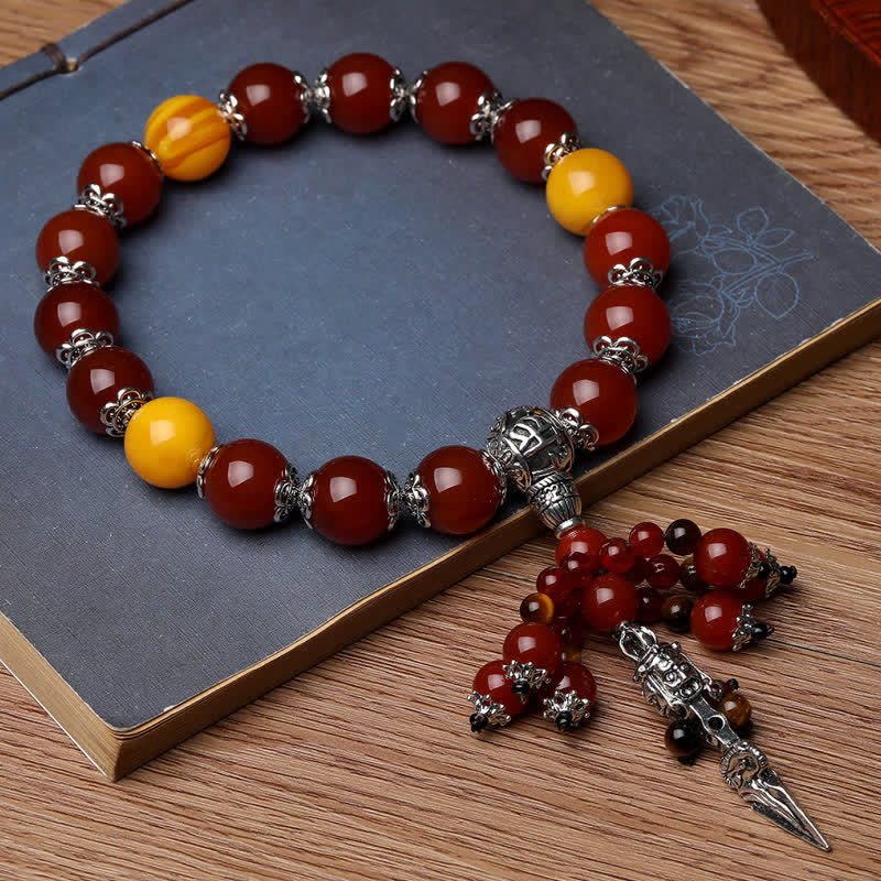KarmaRipple's Authentic Tiger Eye Red Agate Dragon Vein Agate Stone Vajra Dorje Power Balancing Bracelet Car Decoration p2