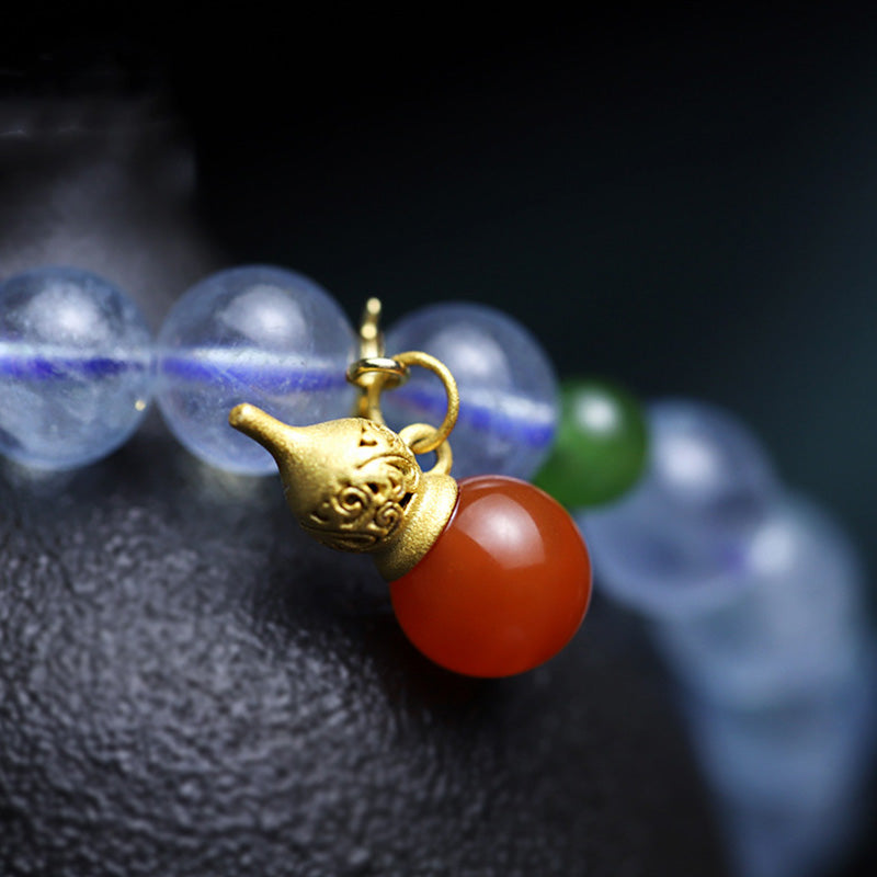 KarmaRipple's Aquamarine Red Agate Peace Gourd Talisman Bracelet p13