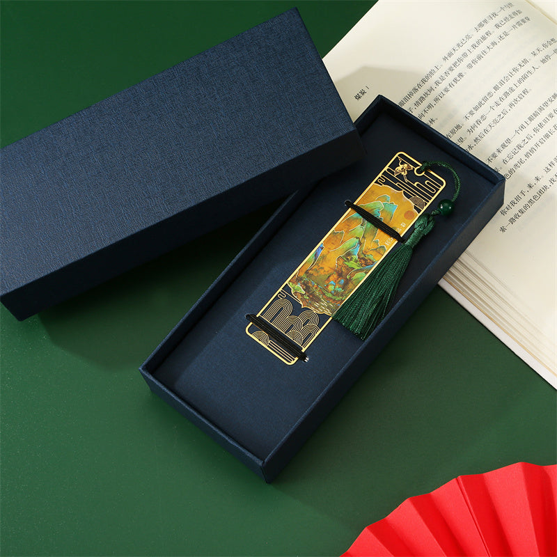 KarmaRipple's A Panorama of Rivers and Mountains Metal Hollow Bookmarks Tassel With Gift Box ( p6