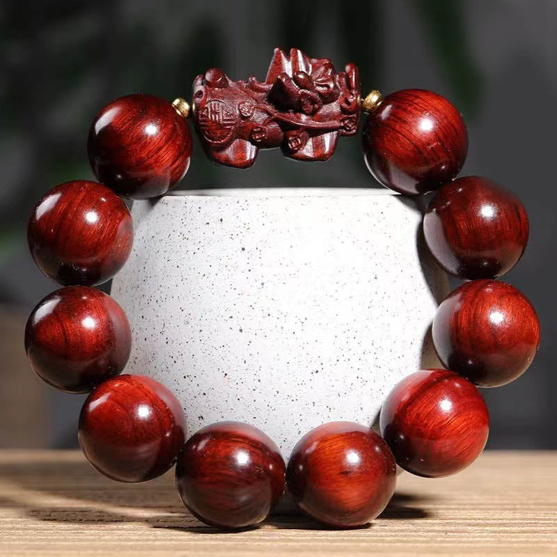 KarmaRipple's Small Leaf Red Sandalwood PiXiu Protection Bracelet p9