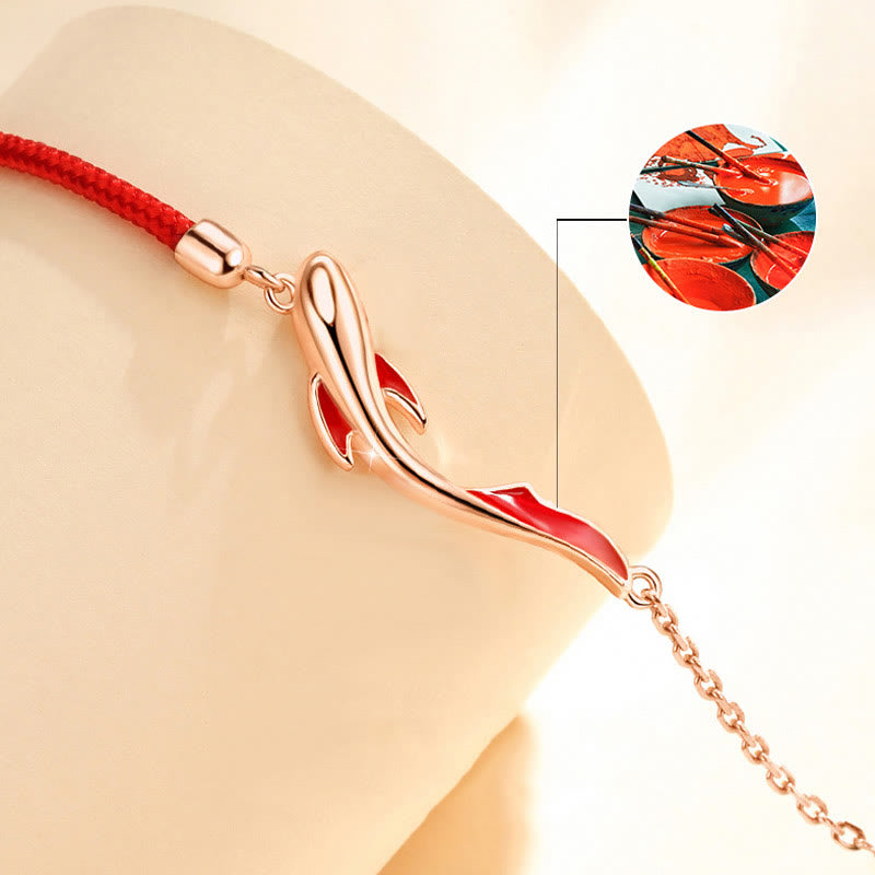 KarmaRipple's 925 Sterling Silver Fortune Koi Fish Lotus Star Woven Red String Bracelet p5