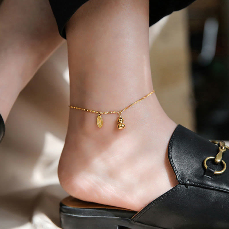 KarmaRipple's 18k Gold Fortunate Gourd Design Wealth Buckle Anklet p15