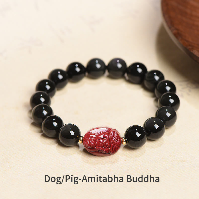KarmaRipple's Chinese Zodiac Natal Buddha Authentic Black Obsidian Cinnabar Purification Bracelet p9