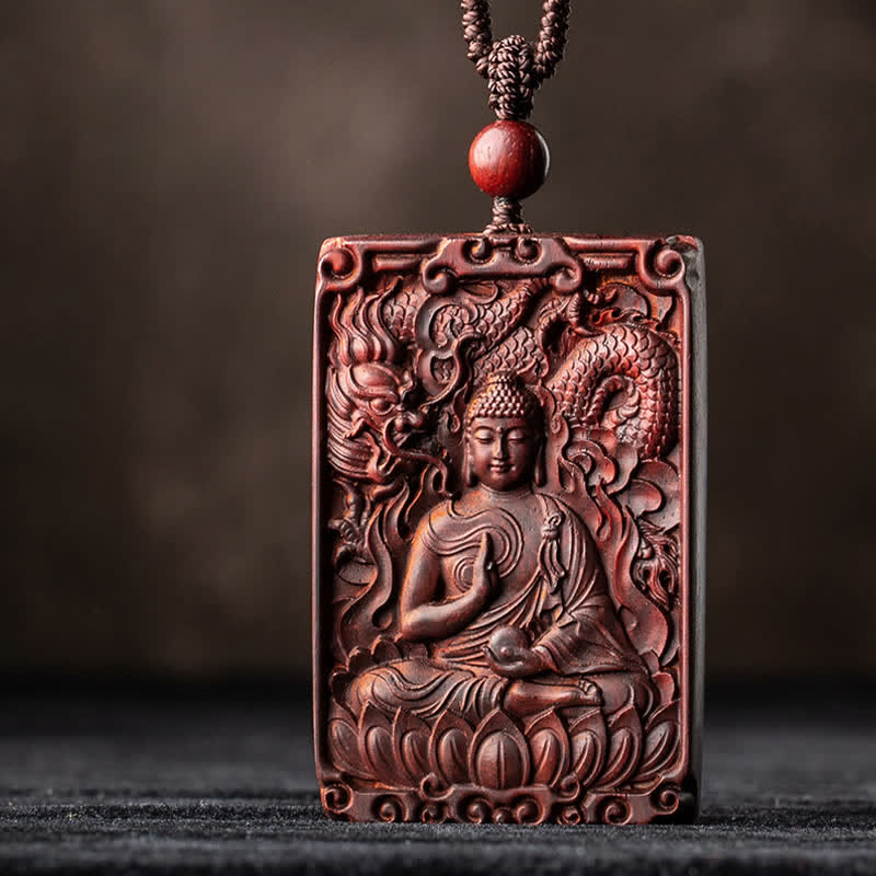KarmaRipple's Chinese Zodiac Natal Buddha Small Leaf Red Sandalwood Protection Pendant Necklace p27