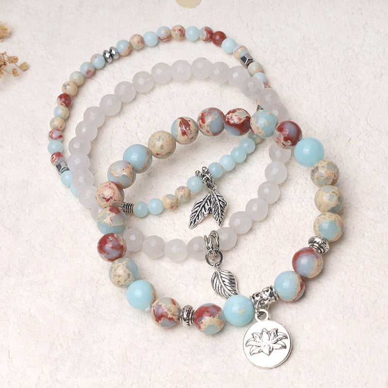 KarmaRipple's 3PCS Authentic Quartz Gemstone Beaded Balancing Energy Lotus Bracelet p31