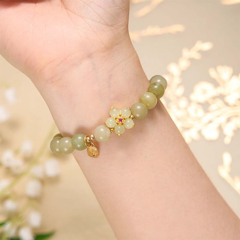 KarmaRipple's Green Jade Flower Fu Character Talisman Fortune Bracelet p5