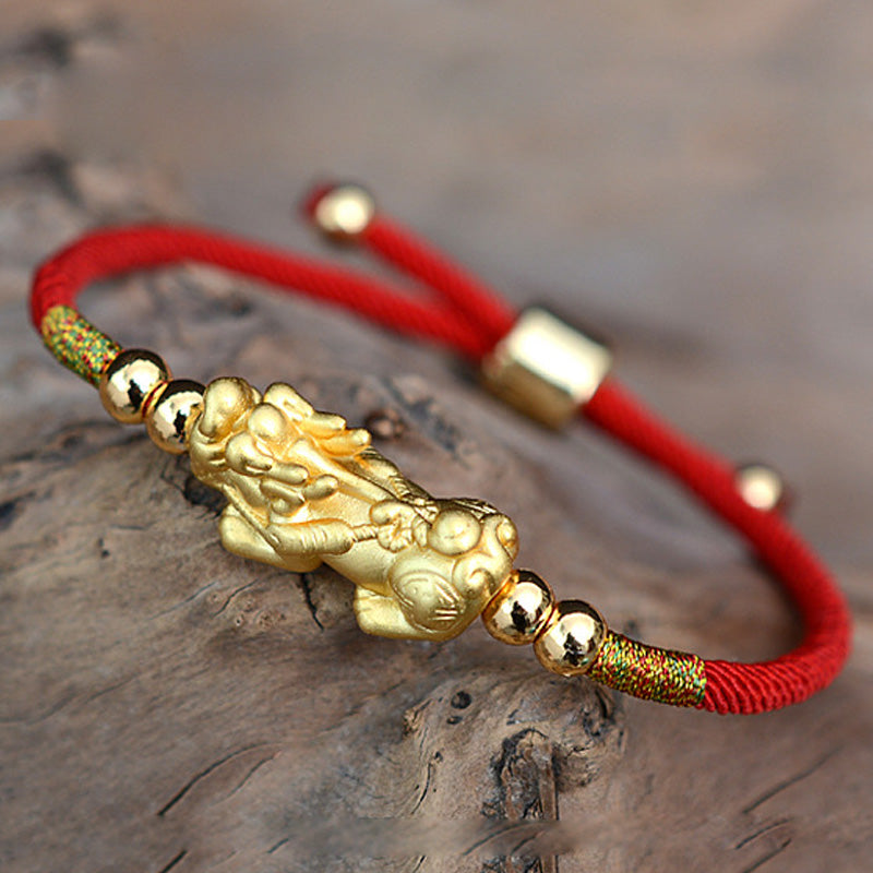 KarmaRipple's 24K Gold-Plated PiXiu Fortune Red String Bracelet p4