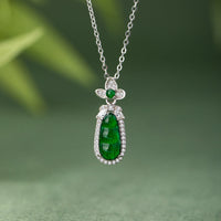 KarmaRipple's 925 Sterling Silver Cyan Jade Pea Design Fortune Balancing Pendant Necklace