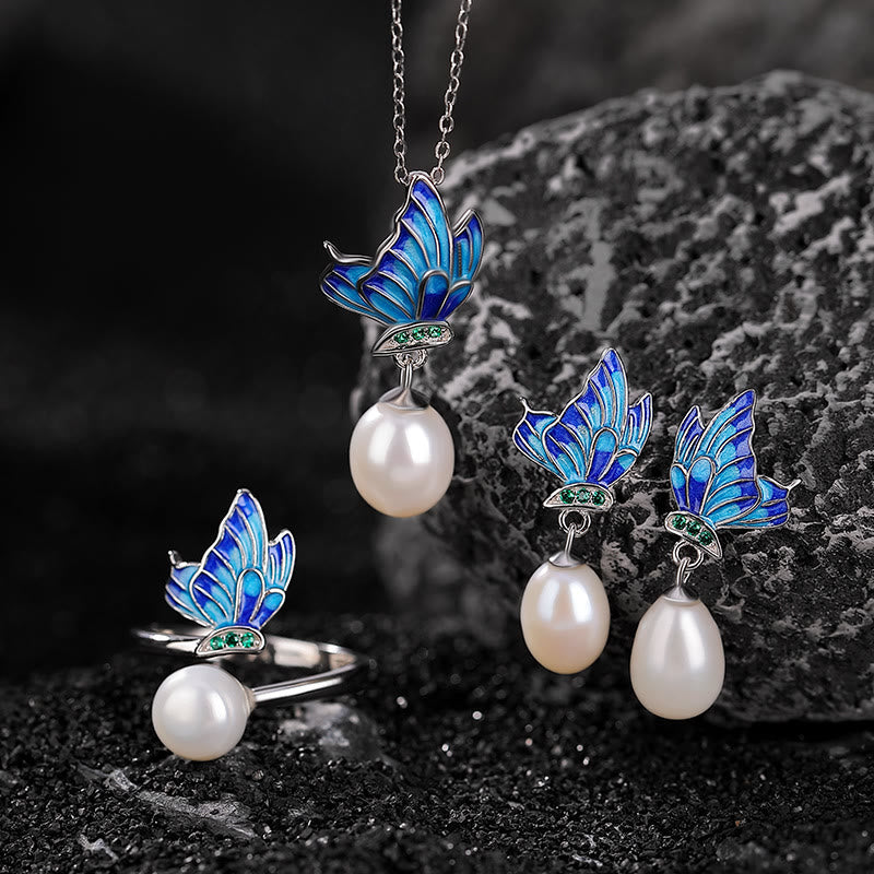 KarmaRipple's 925 Sterling Silver Pearl Butterfly Balancing Pendant Necklace Earrings Ring p20