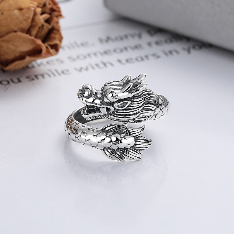 KarmaRipple's 925 Sterling Silver Year Of The Dragon Fortune Strength Adjustable Metal Ring p4