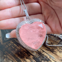KarmaRipple's Rose Quartz Gemstone Love Heart Relationships Pendant Necklace