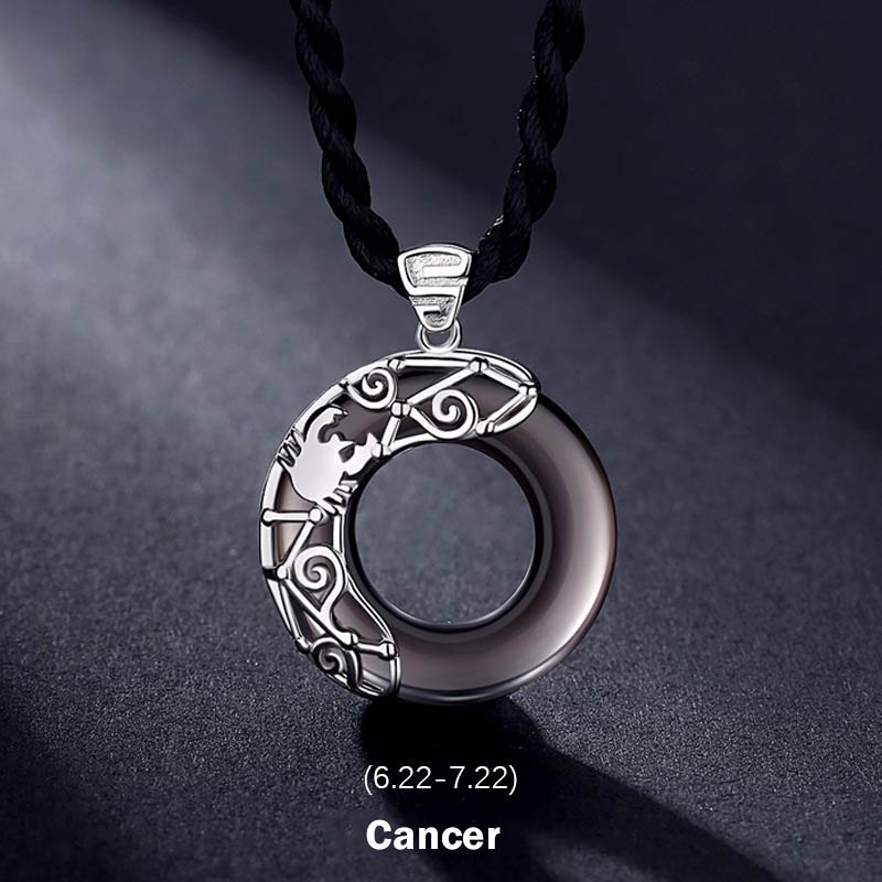 KarmaRipple's 12 Constellations of the Zodiac Ice Obsidian Blessing Round Necklace Pendant p4