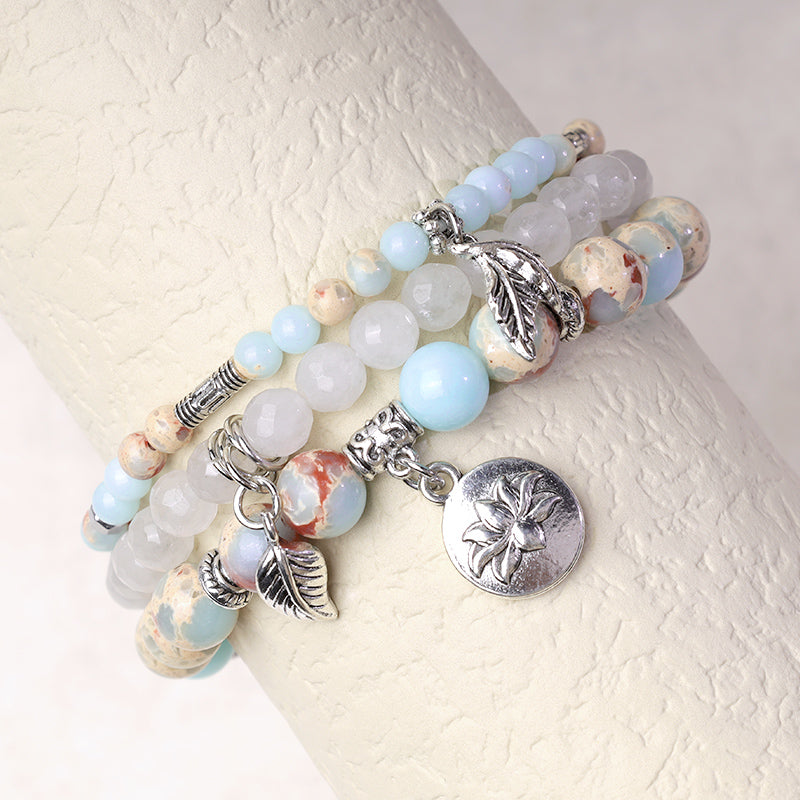 KarmaRipple's 3PCS Authentic Quartz Gemstone Beaded Balancing Energy Lotus Bracelet p32