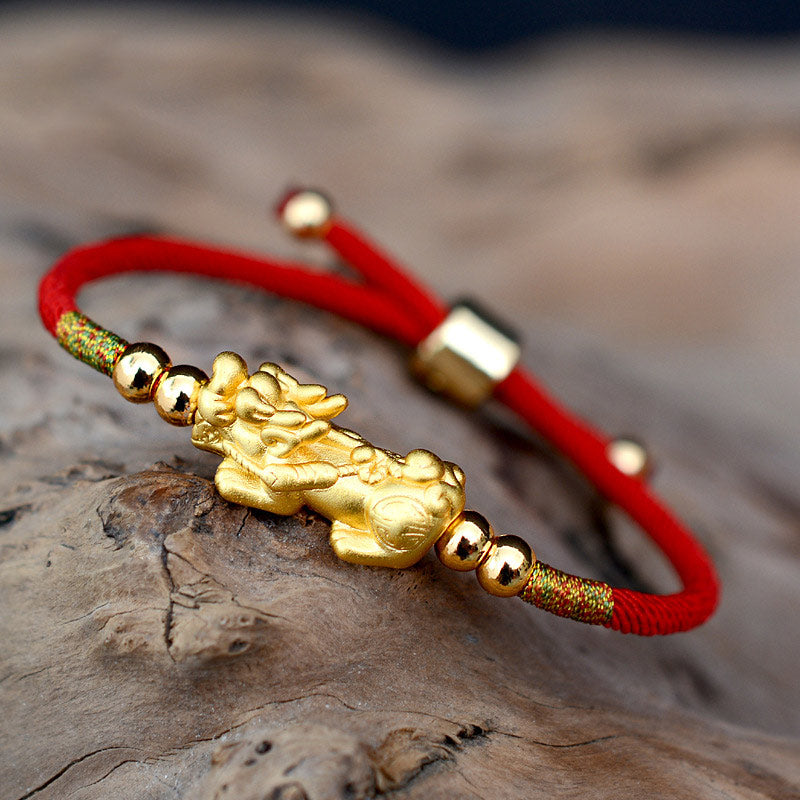 KarmaRipple's 24K Gold-Plated PiXiu Fortune Red String Bracelet p1