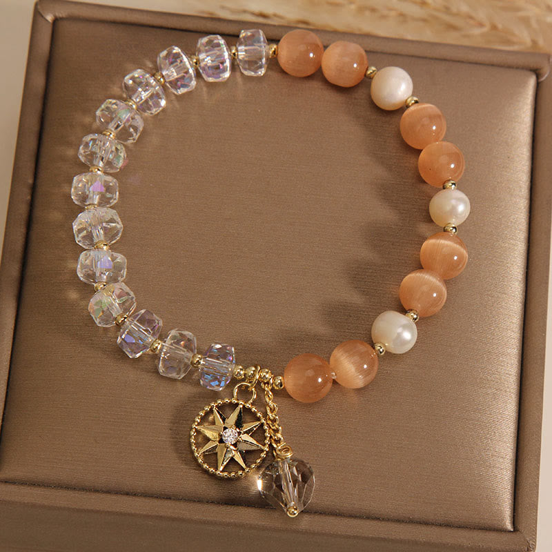 KarmaRipple's Orange Cat's Eye Ivory Gemstone Star Support Bracelet p3