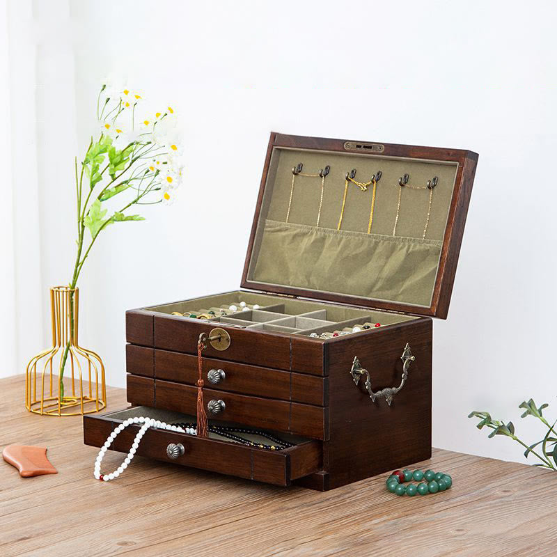 KarmaRipple's Retro Solid Wood Jewelry Box Four-Layer Wooden Jewelry Storage Box p3