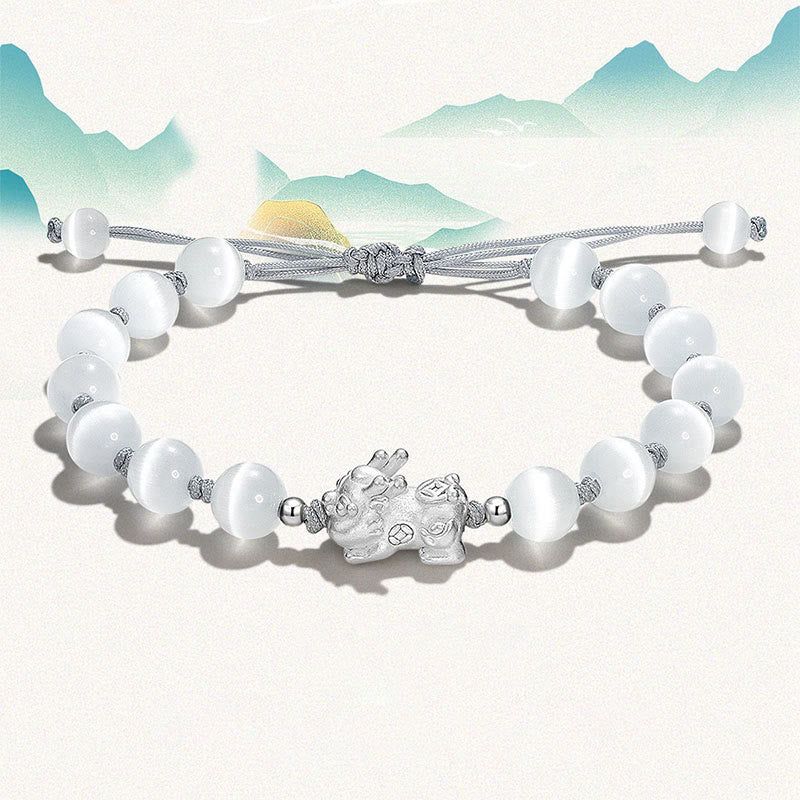 KarmaRipple's Authentic Black Obsidian Cat's Eye Pink Gemstone PiXiu Strength Bracelet p8