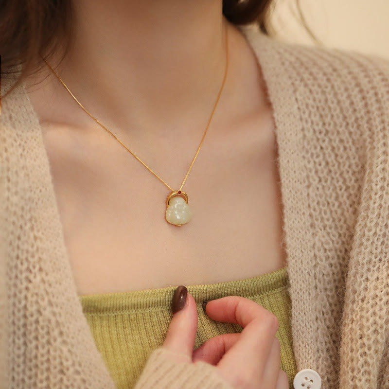 KarmaRipple's 925 Sterling Silver Authentic Hetian Jade Laughing Buddha Abundance Chain Pendant Necklace p5